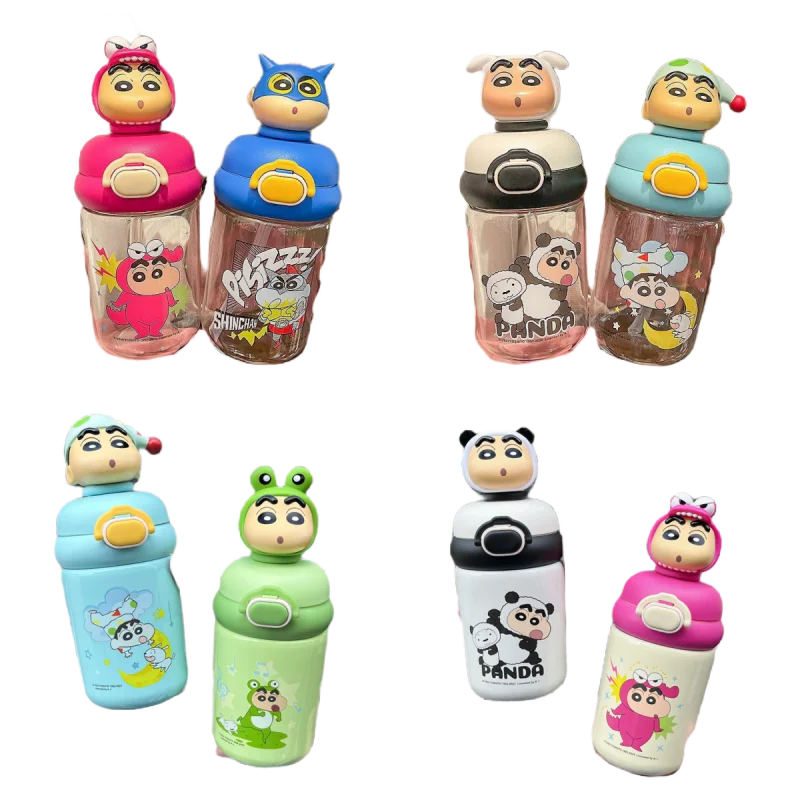 

500ml Bandai Crayon Shin-chan Kawaii Double Drink Cup Action Kamen Three-dimensional Doll Portable Straw Water Cup for Students