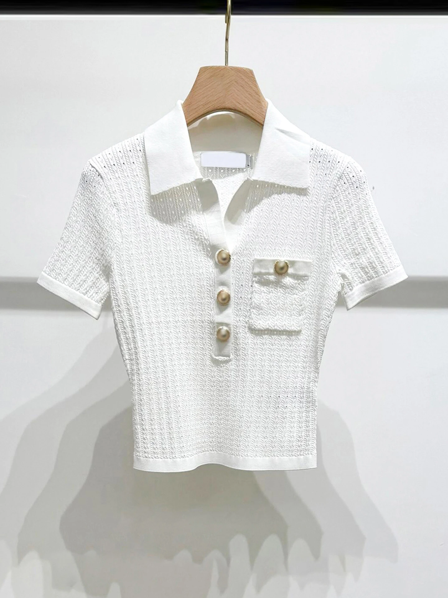 

High-End Women's Knitted Hollow out Hook Flower Top Summer Faion Commute Sle Regular Fit ort Sve round Ne irt