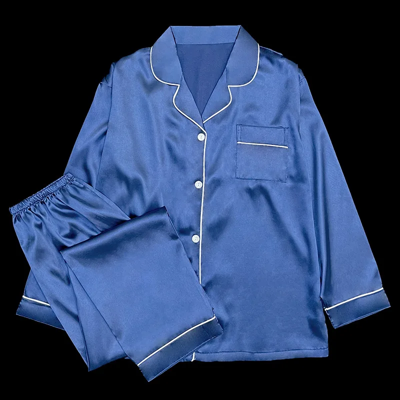 

New Ice Silk Pajamas for Women, Spring and Autumn Long-Sleeve and Long Pants, Elegant and Simple High-End Casual Home Set