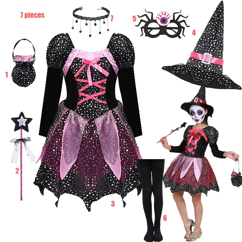 2-12Y Girls Halloween Witch Costume Children Cosplay Vampire Dress Girl Tutu Skirt Kids Carnival Party Clothes Halloween Gifts