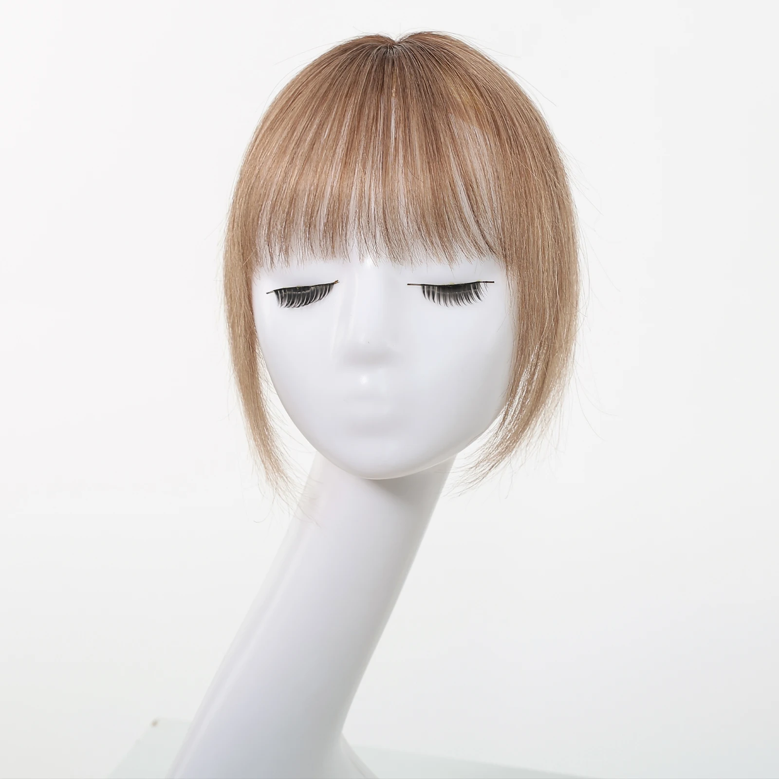 Jepit Rambut Manusia Coklat Muda Di Pinggiran dengan Cambang 5X5Cm Poni Tipis Bagian Atas untuk Wanita 100% Ekstensi Rambut Manusia untuk Sehari-hari