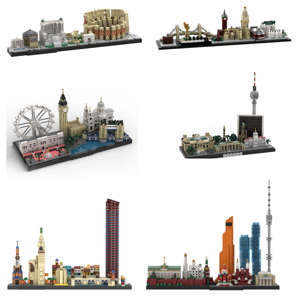 MOC City Skyline Series Model Building Blocks Seville New York Rome London Moscow Berlin Architecture Bricks Toy Adult Gift