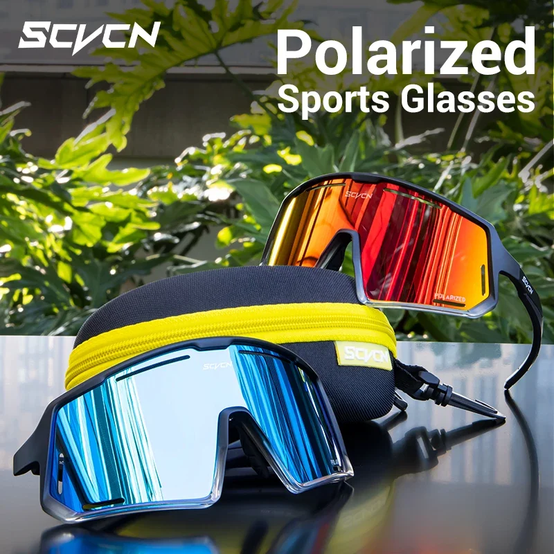 Scvcn Polarized Sunglasses Cycling Glasses Men Women MTB Glasses Sports Driving Running Hiking Red UV400 Lightweight Goggles