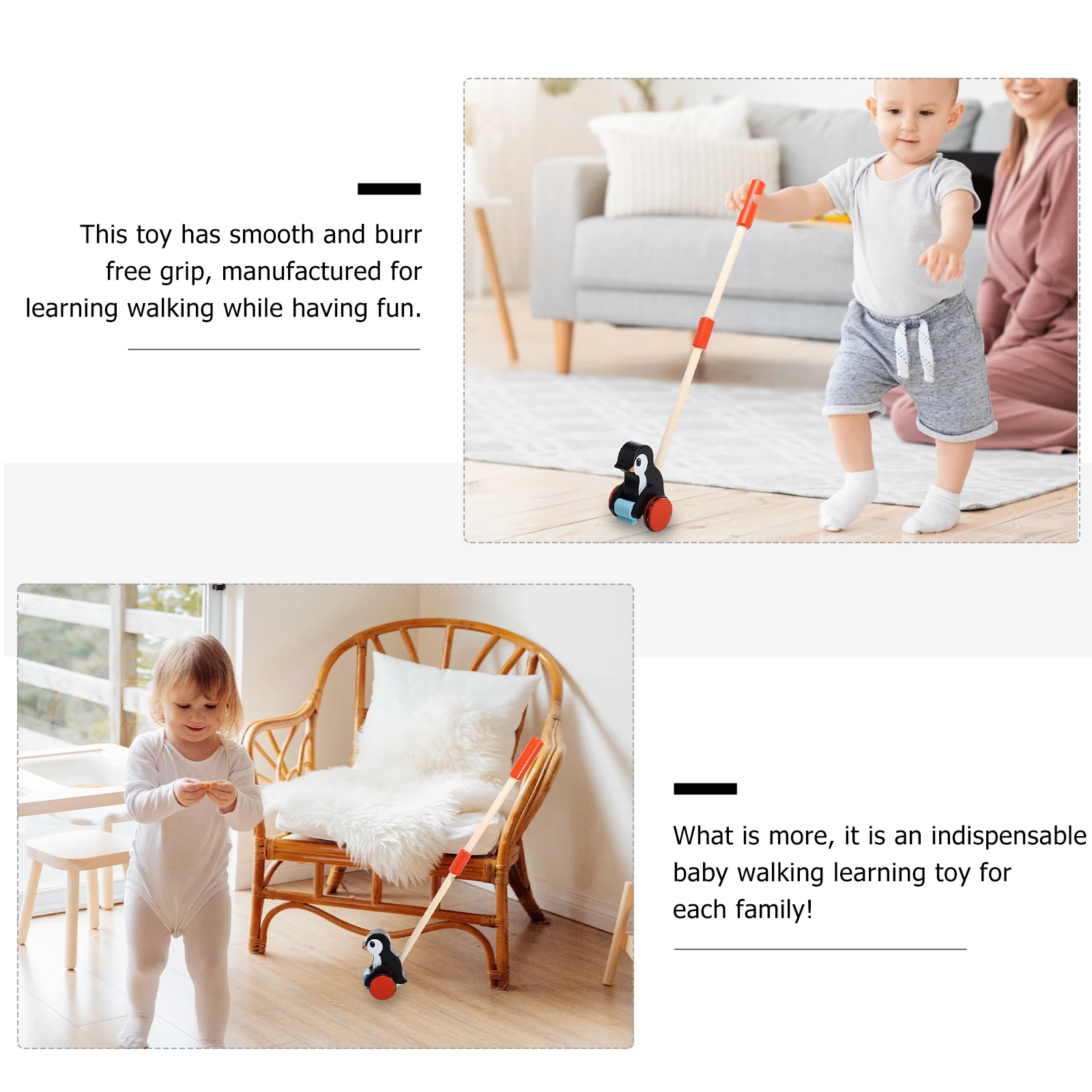 

Toddler Stroller Learning Walker Push Pull Toy Baby Kid Infant Activity Wooden Smooth Grip Car Develop Coordination Leg Strength