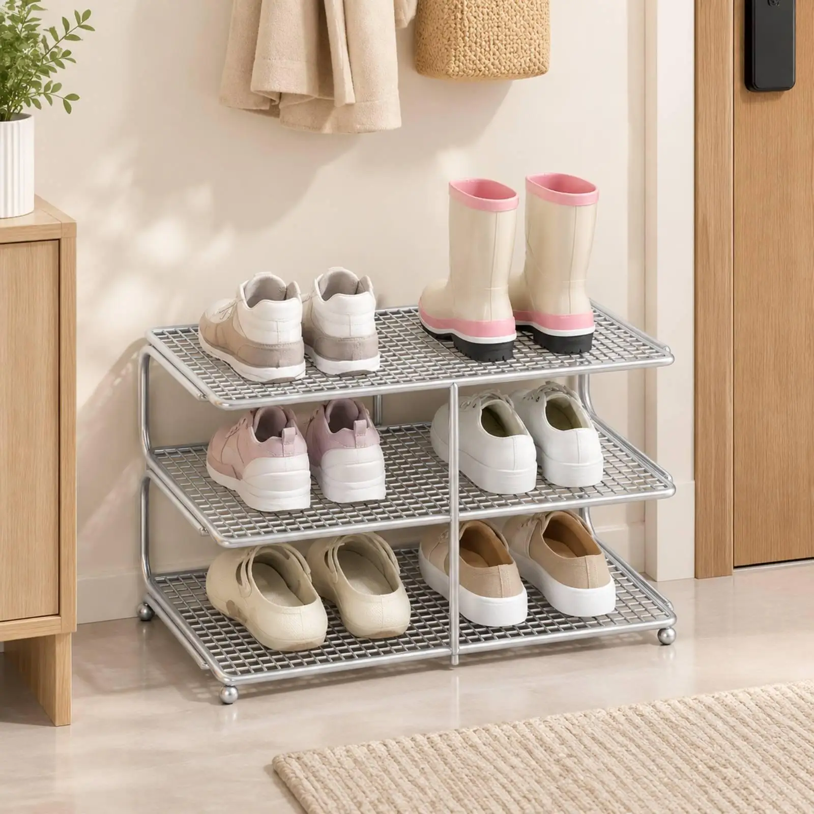 Multi Layer Iron Shoe Rack Cabinet Organizer for Shoes in Hallway Bedroom