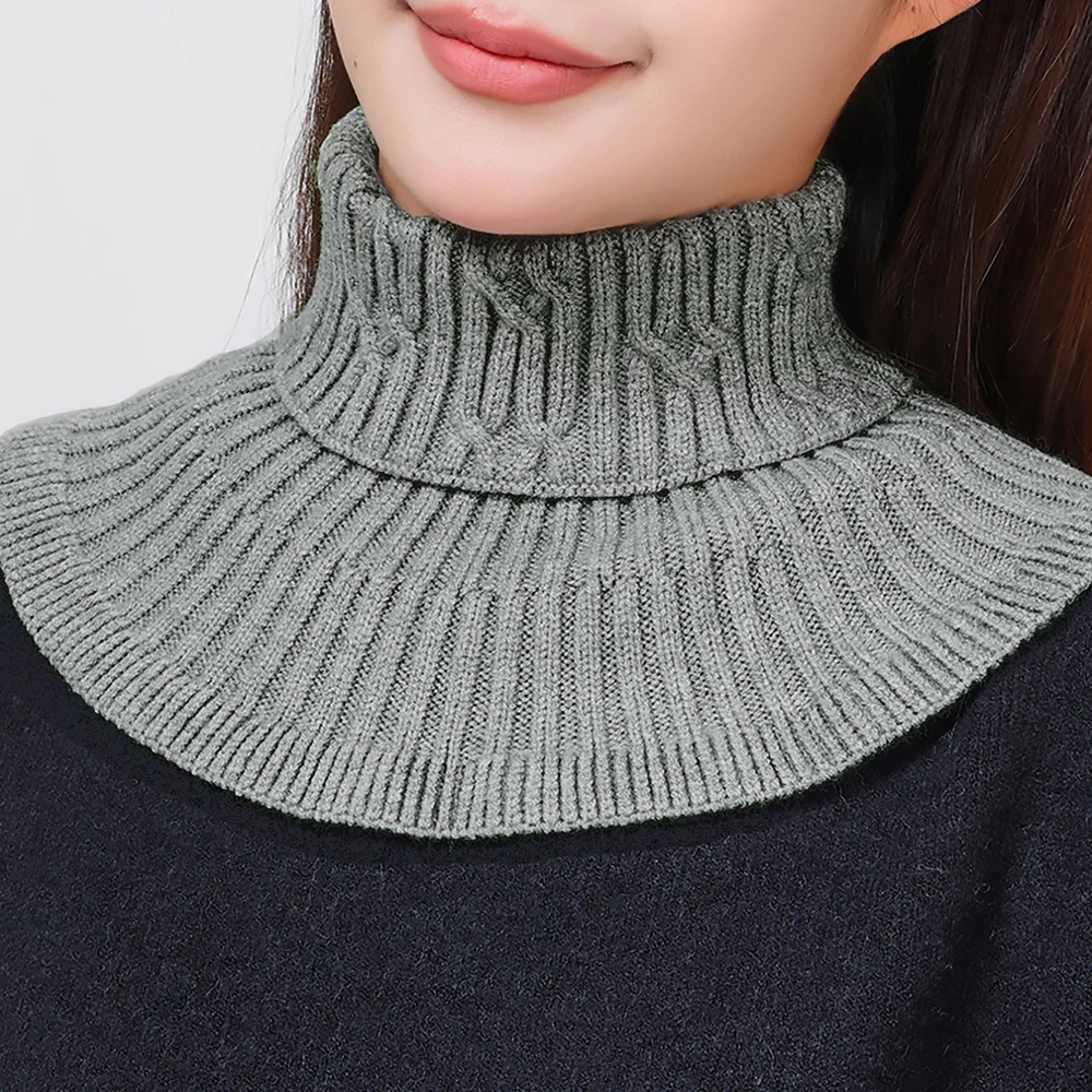 

Women Knitted ruffles Fake Collar Winter Warm Turtleneck Neck Warmer Scarf Detachable Windproof Knitted woolen False Collars