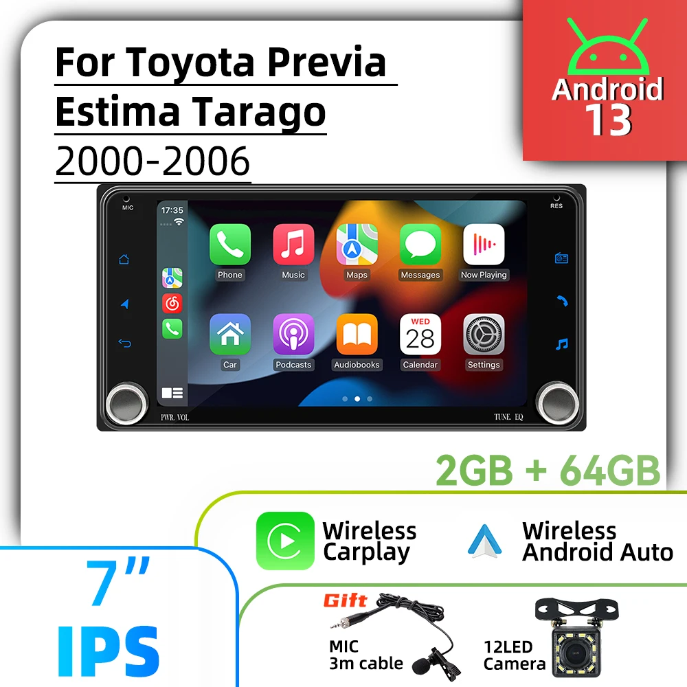 For Toyota Previa Estima Tarago 2000-2006 Wireless Carplay Autoradio 2 Din Android Radio 7