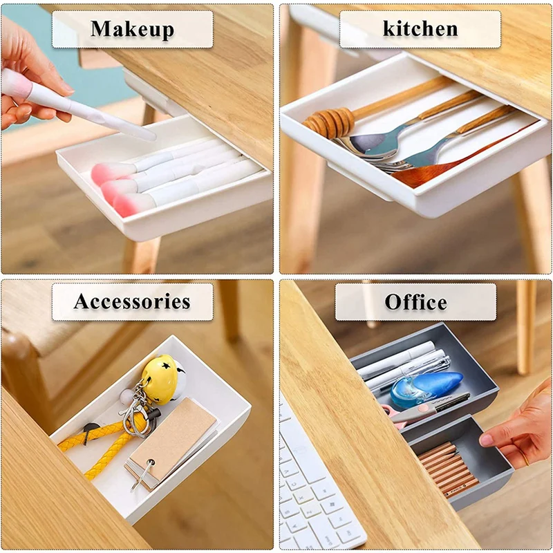 4 Pieces Under Desk Drawer Organizer, Expandable Self-Adhesive Drawer, -Up Drawer Organizer Storage Set