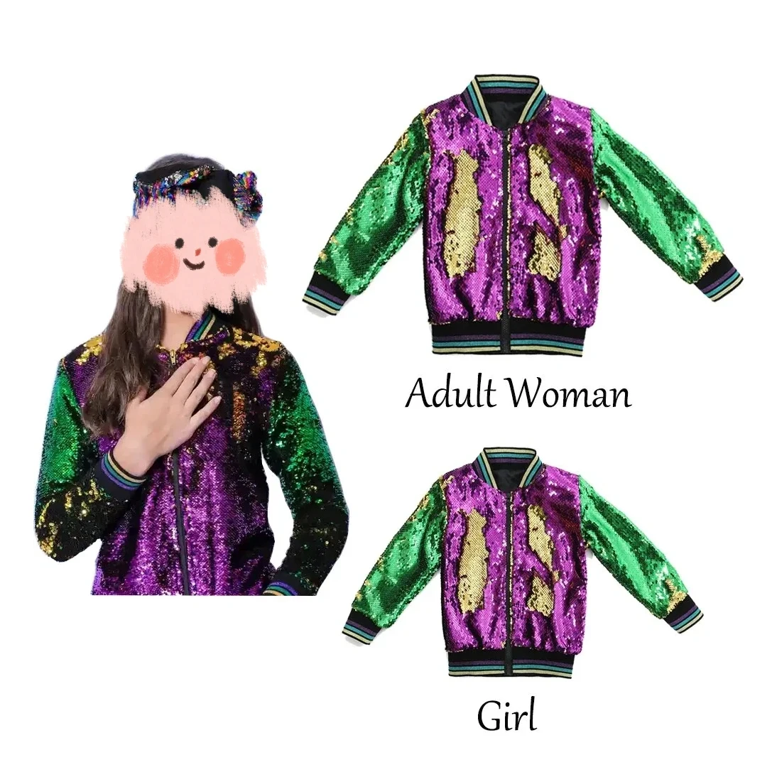 Ruffkids Mardi Gras Mommy And Me Matching Girls Women Outerwear Spring Fashion Long Sleeve Tops Zipper Coats Kids Sequin Jacket