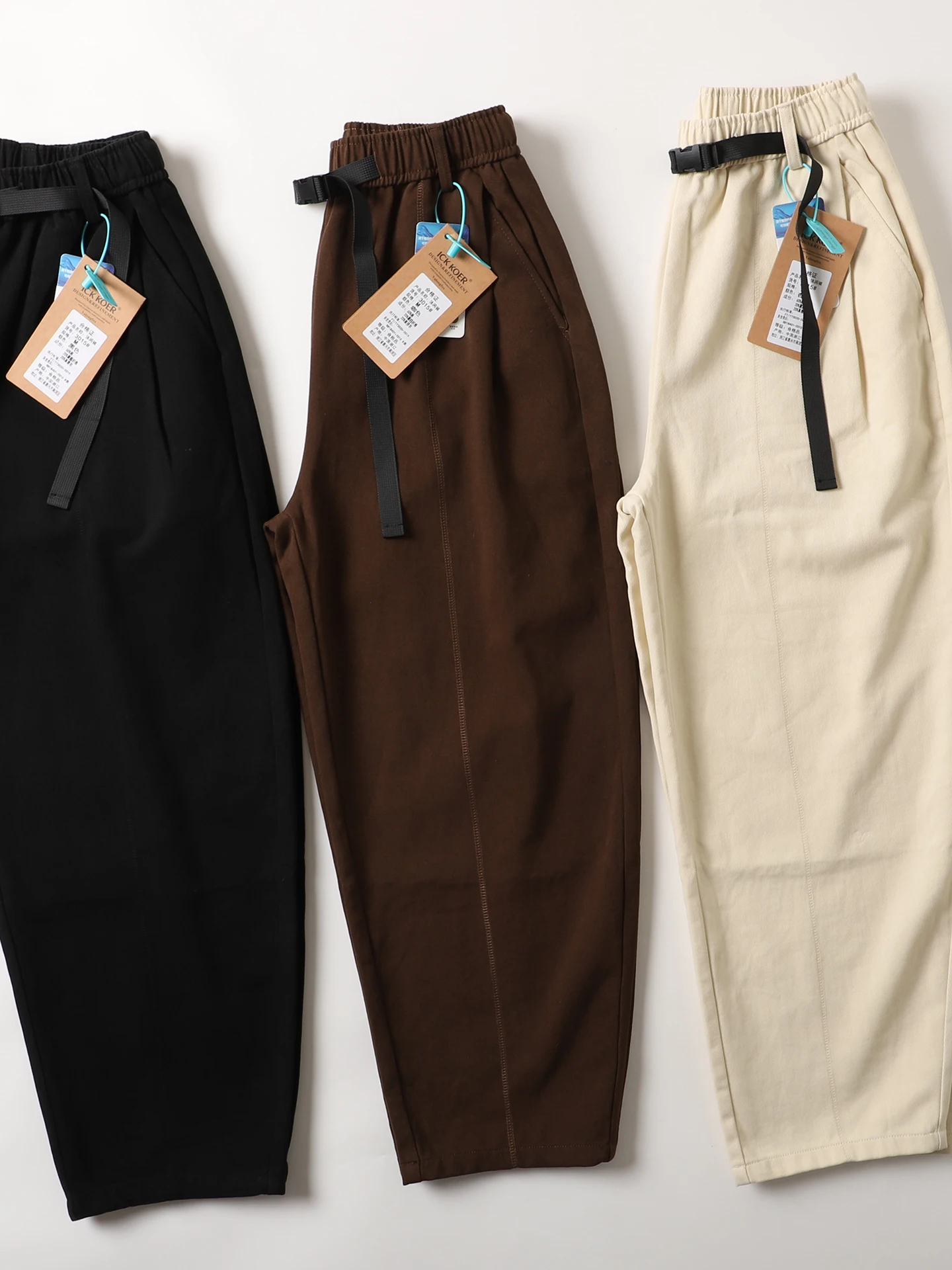 

Мужские свободные брюки-сигареты в стиле ретро, плотные повседневные брюки цвета хаки, модные широкие брюки в стиле «папины брюки» из смеси хлопка, полиэстера и лиоцелла