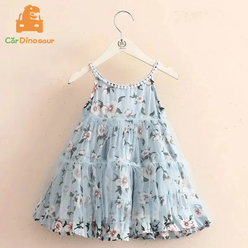 

Новинка 2025 года, лето 2, 3, 4, 5, 6, 7, 8, 9, 10 лет, детская одежда, сетчатое лоскутное пляжное платье без бретелек с цветочным принтом для маленьких девочек, праздничное ношение