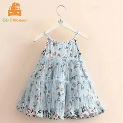 New 2025 Summer 2 3 4 5 6 7 8 9 10Years Kids Clothing Mesh Patchwork Floral Strapless Beach Dress For Baby Girls Holiday Wearing