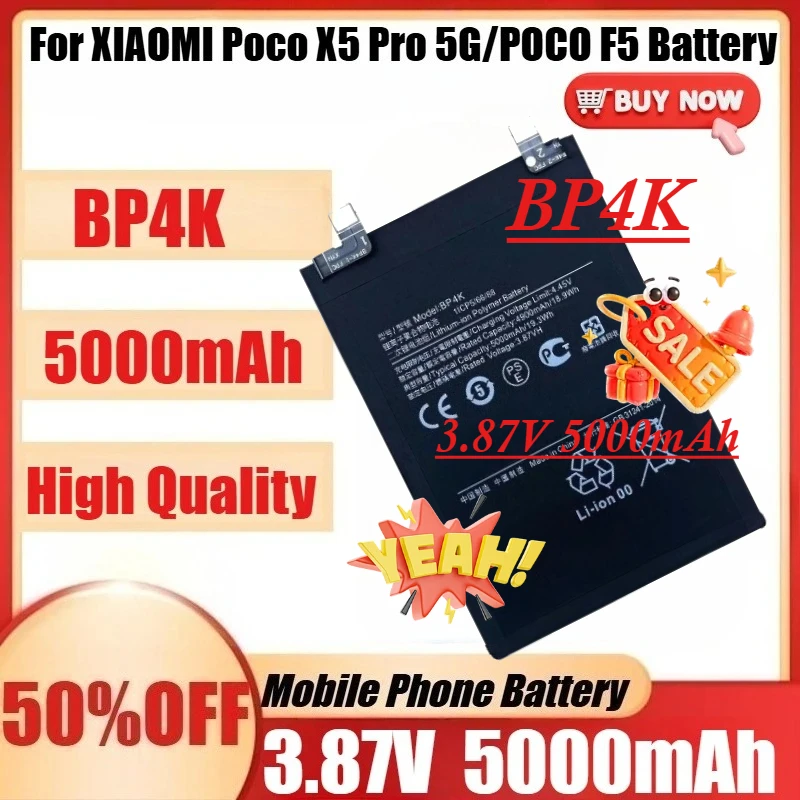 

Новая батарея BP4K для XIAOMI Poco X5 Pro 5G/REDMI Note 12 Pro/Poco F5/Redmi Note 12 Turbo + инструменты