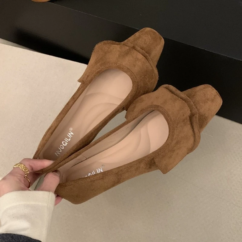 

Замшевая осенняя обувь, элегантная женская обувь, модельные туфли на низком каблуке с квадратным носком, модная брендовая обувь с рюшами, Zapatos De Mujer