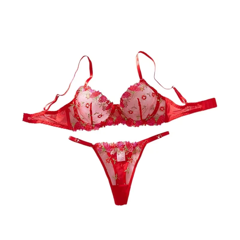

Western Mesh Floral Embroidery Pure See Through Bra Panties Womens Erotic Seductive Underwears Clothing Sexy Lingerie Set