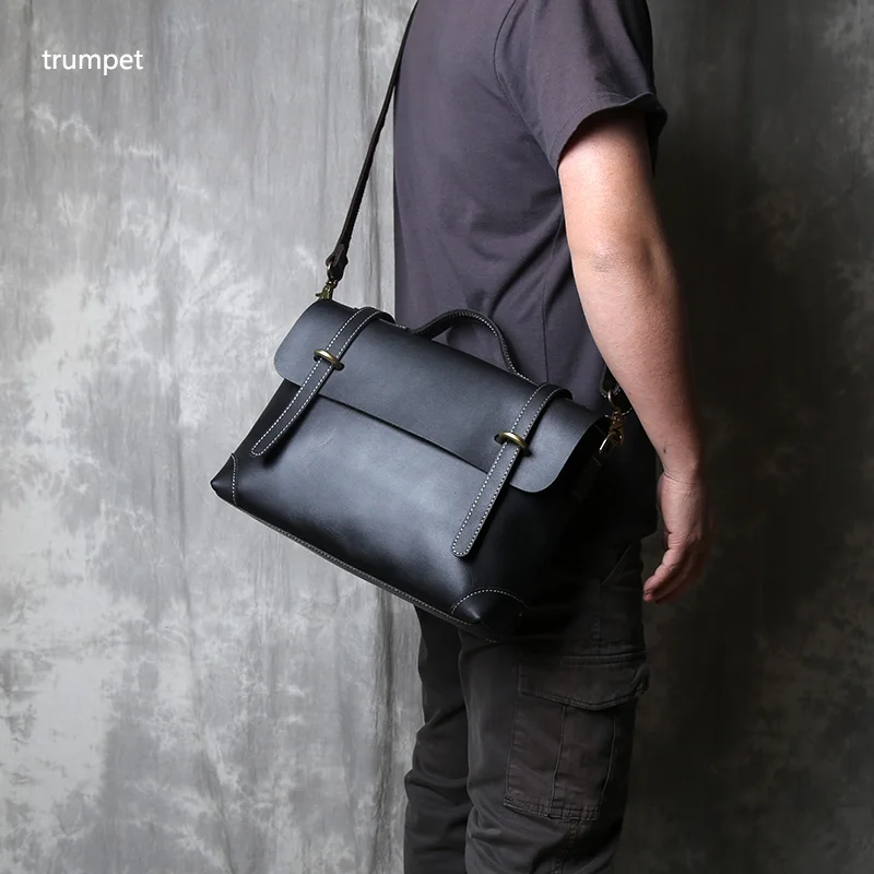 Imagem -03 - Bolsa de Couro Retro Cavalo Louco Bolsa Tiracolo de Couro Superior Masculina Grande Capacidade Bolsa de Negócios Versátil Casual Antiga Bolsa de Ombro