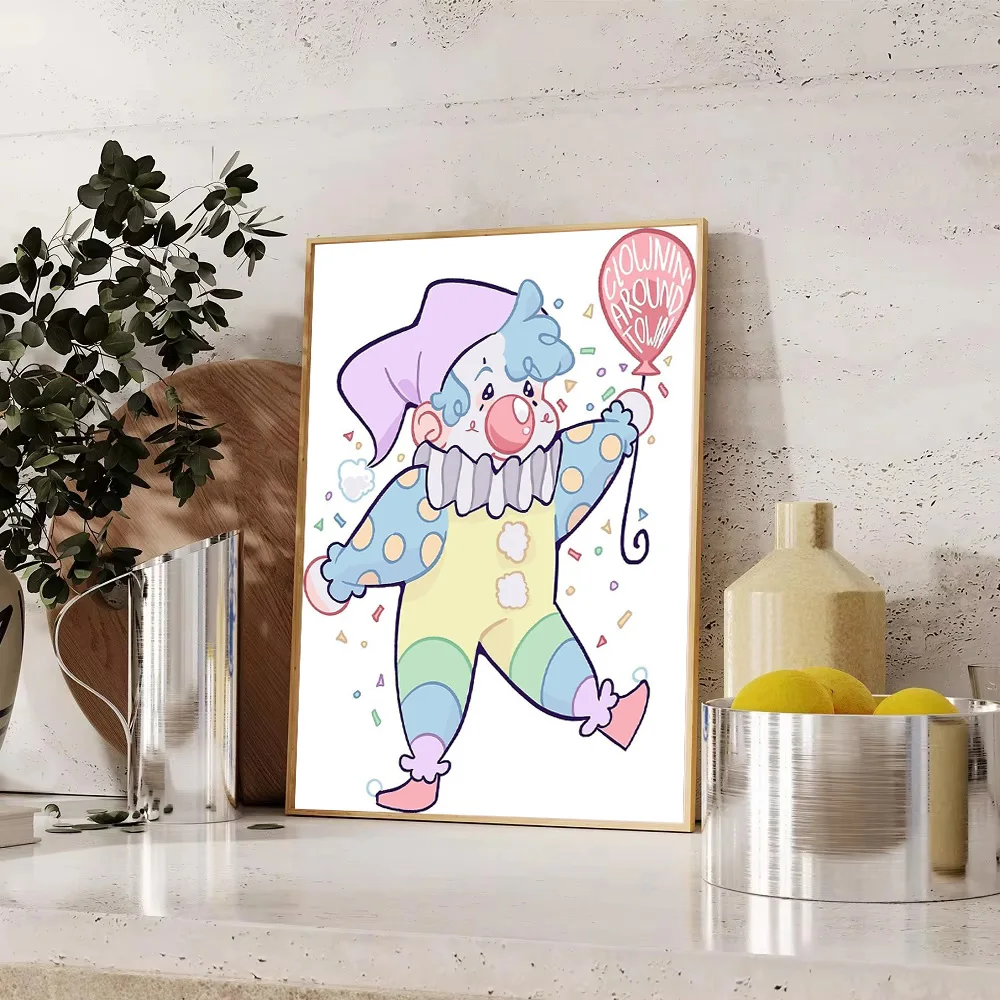 Cute Clown Canvas Wall Art PrintFunny Circus DecorWhimsical Kids Room DecorUnique Home DecorModern Art PrintColorful Wall Hangin