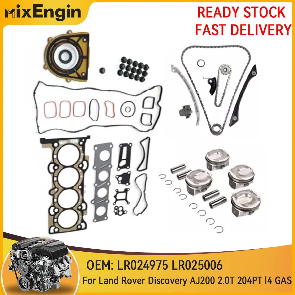 

Engine Full Gasket Set Timing Chain Kit & Piston Set Fit 2.0 T l4 GAS For Land Rover Discovery Sport AJ200 2.0T 204PT 12-18