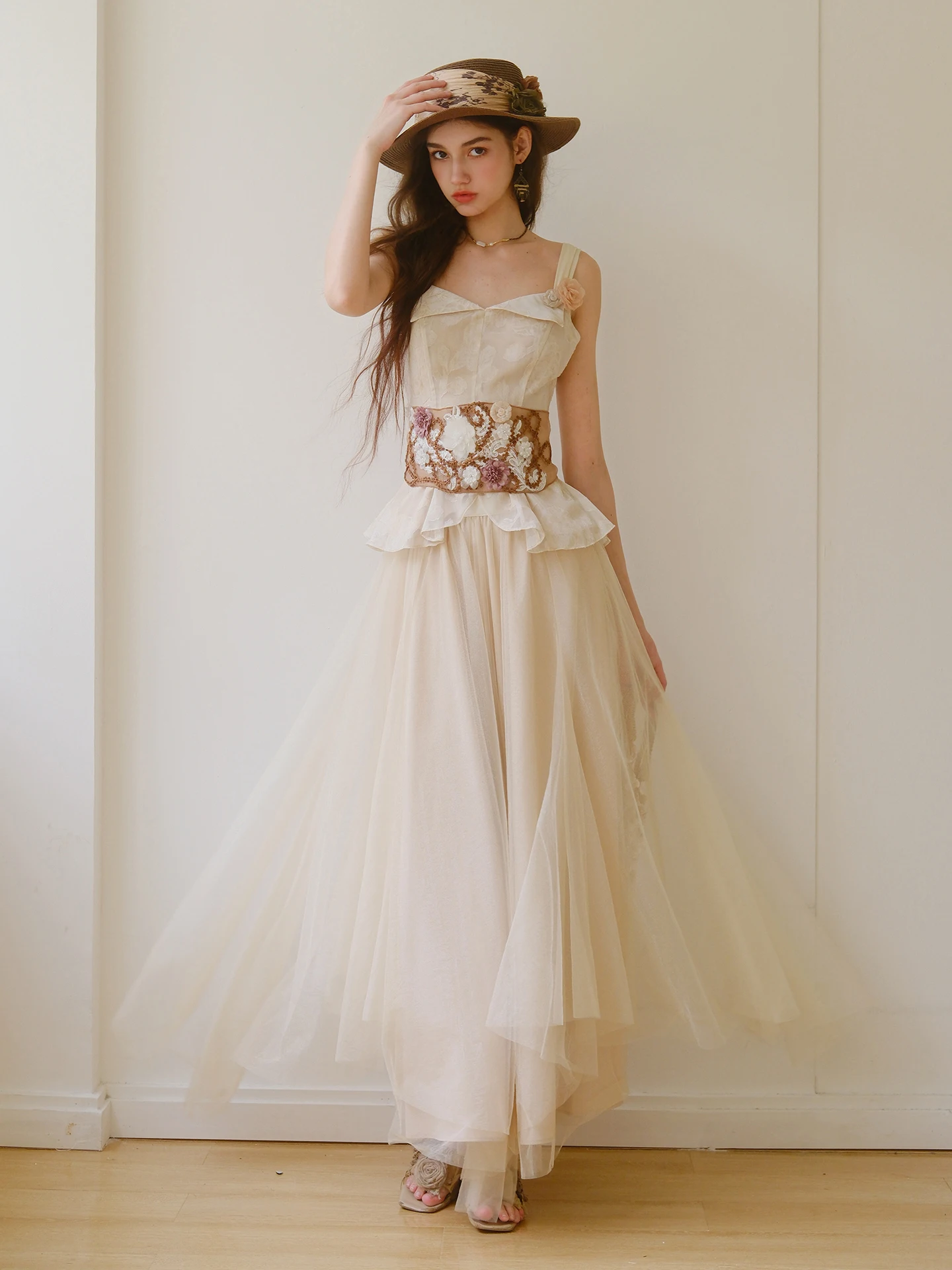 

A-Line Top with Elastic Waist And Pleated Skirt Decoration Versailles Series Slim Fit Women's Fashion Set Spring Season