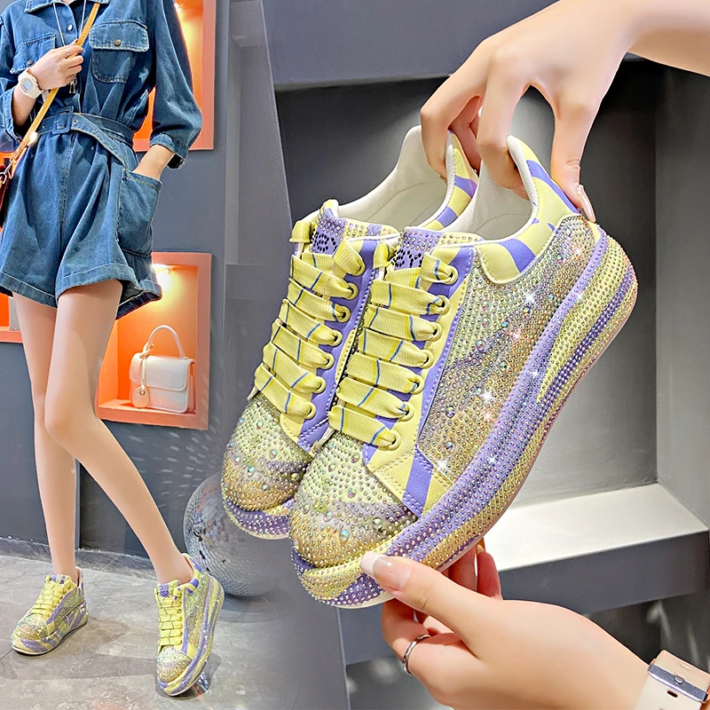 

Women's Luxury Shoes Casual Sport Women Shoes Sparkling Water Diamonds Full Sky Star Design Summer New Trend Rainbow Board Shoes