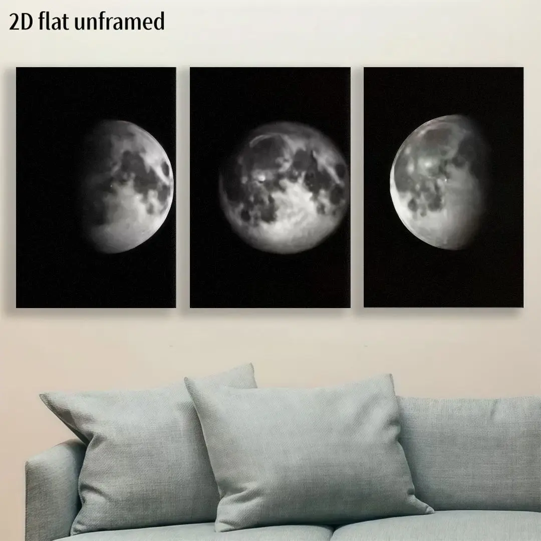 2D Flat, 2D Flat, (2D Flat Paintings) 3pcs Frameless Phase Scientific Astronomy Themed Canvas Wall Art, Modern Wall Art, HD P