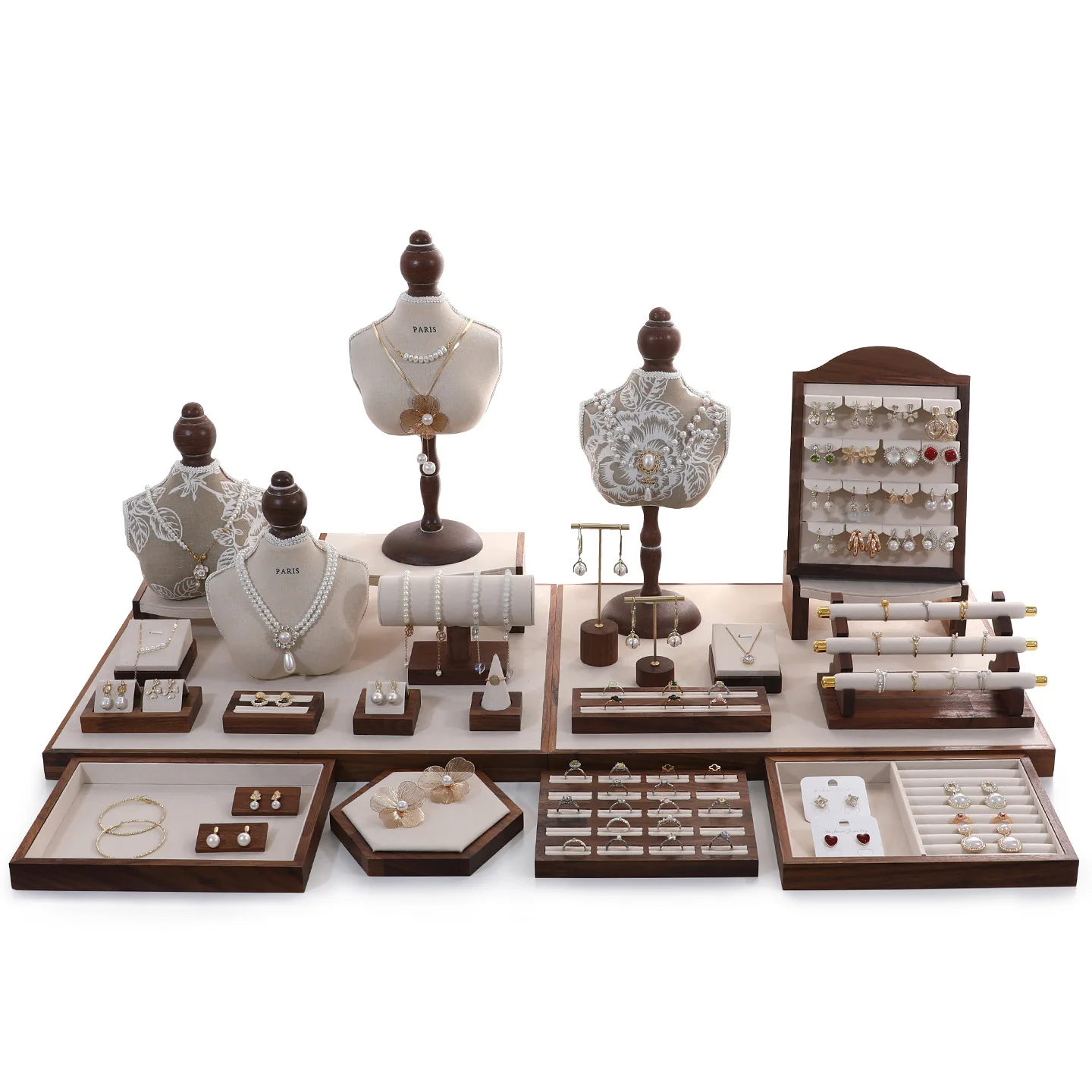 

Walnut Wood Vintage Jewelry Display Stand Ring Stud Necklace Pendant Bracelet Storage and Display Stand