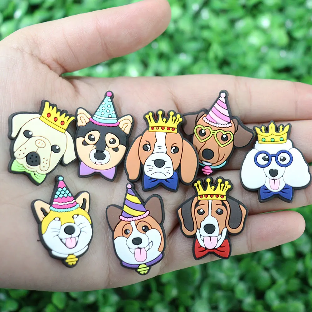 Mix 50pcs PVC Kawaii Animal Kinds Of Dog Crown Hat Kids Shoe Charms Button Clog Backpack Accessories Fit Bracelet Kid Gift