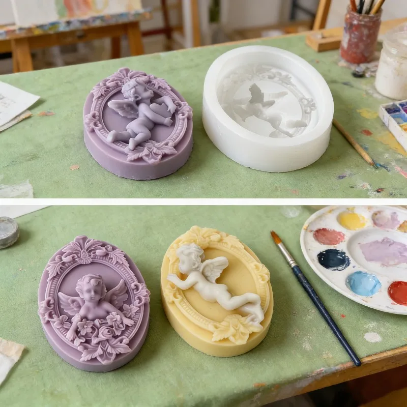 Molde de silicona 3D con relieve de ángel bebé, ángeles abrazando un corazón, para velas, jabones, yeso, cemento, resina, manualidades, decoración del hogar, regalo festivo