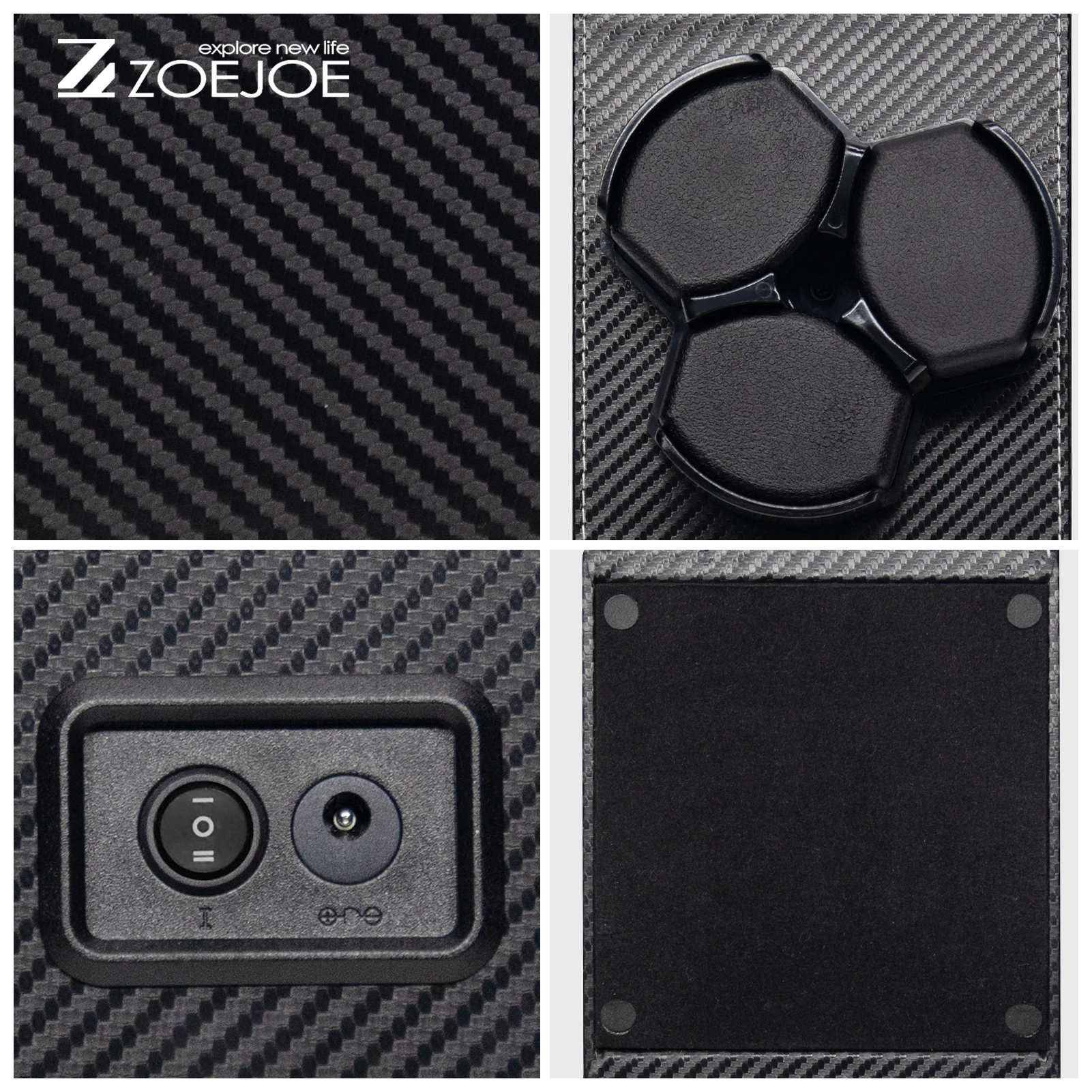 ZOEJOE 3 فتحات ماكينة لف ساعات أوتوماتيكية بولي Leather الجلود ألياف الكربون كابل يو اس بي مخدة ناعمة ملفاف ساعة هدايا عيد الميلاد للرجال والنساء