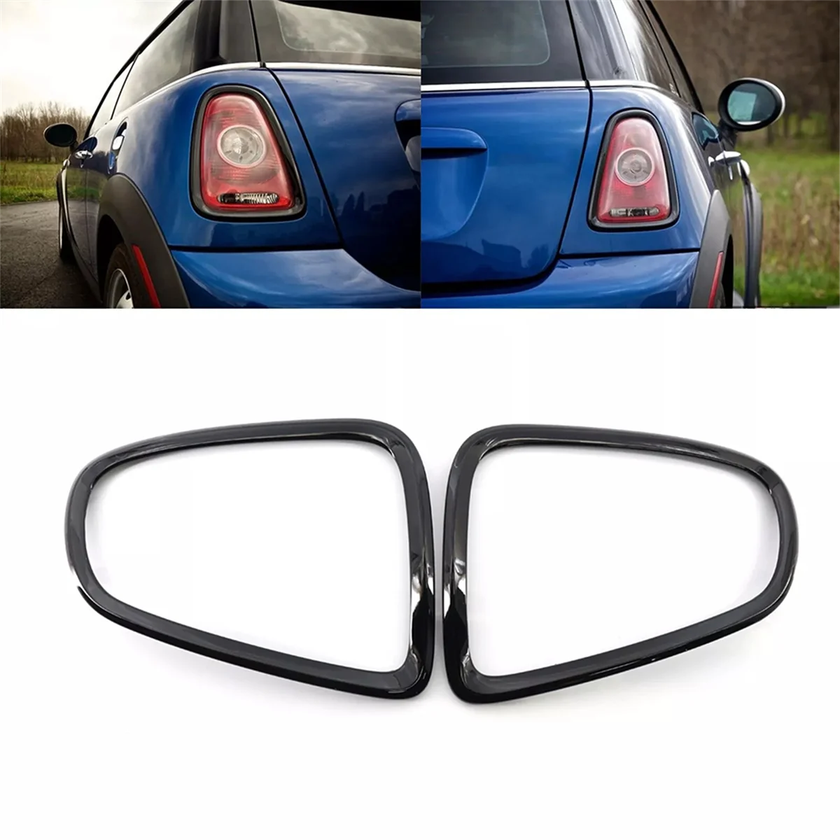 #118D Car Tail Light Frame Rear Lamp Cover 51132752243 51132752244 for Mini Cooper R56 R57 R58 R59 R59 2007-2014 (Bright Black)