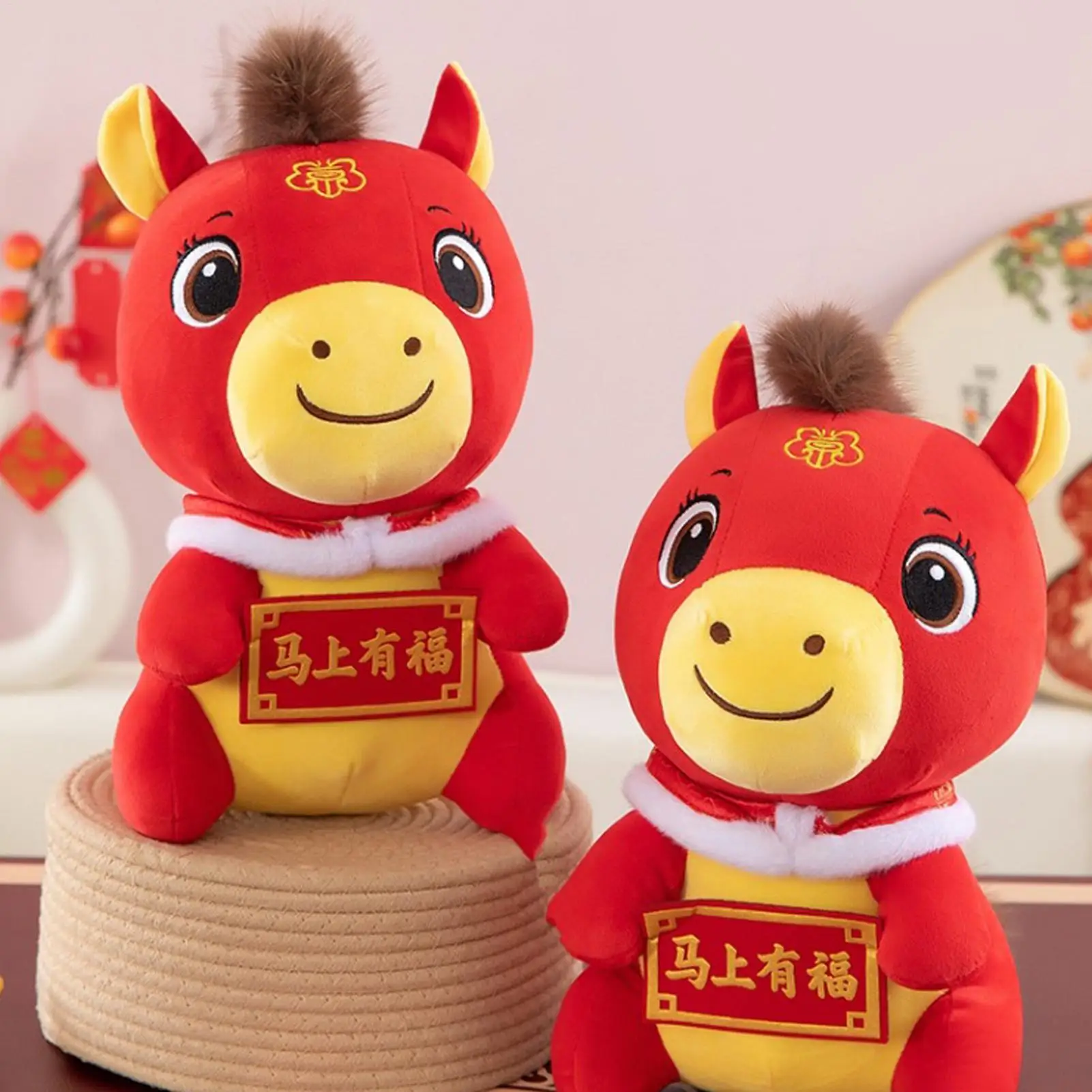 

Мягкая лошадь, плюшевая игрушка, счастливый китайский Новый год, фигурка 2026, кукла-лошадь, китайский год лошади, статуя, талисман, украшение для рабочего стола