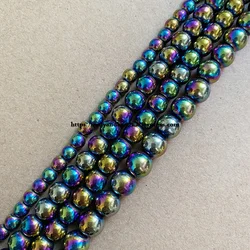 Natural Stone Rainbow Plated Hematite Round Loose Beads 4 6 8 10 MM 15