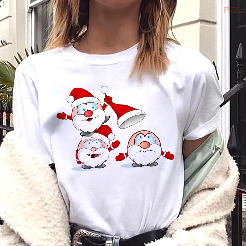 

Merry Christmas Christmas Tree Santa Claus Half Sleeve Simple T-shirt Loose Short Sleeve T-shirt Woman Tops Graphic T Shirts