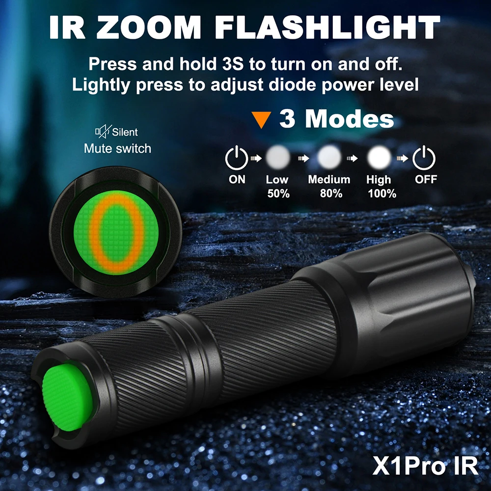 Zoomable Infrared Flashlight Vcsel 850nm/940nm Adjustable Focus IR Illuminator LED Torch Infrared Weapon Light Outdoor Hunting