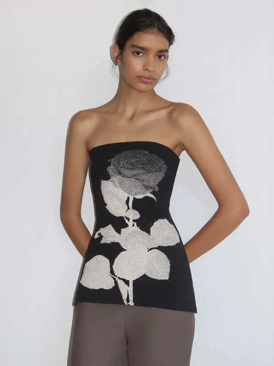 

Pa wl slim fit all-match sexy elastic slim knitted elastic tube top rose bottoming top for women autumn