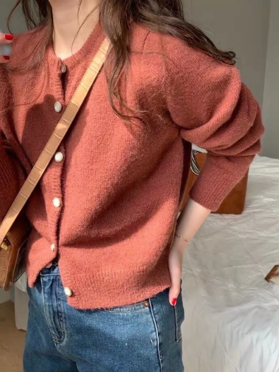 

Thi Вязаный ор Кардиган Мягкий базовый слой l Свитер на пуговицах Верхняя одежда для женщин для поездок на работу Круглый Ne Lo...