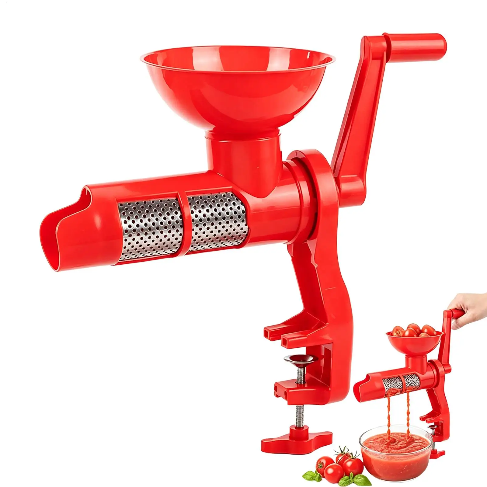 Tomato Juicer Hand Crank Food Processor Kitchen Tool with Filter Tomato Sauce Maker for Purees Juices Jams Fruits Vegetables