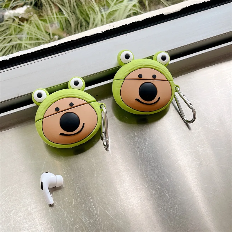 

Cute Frog Head Bear Case for AirPods Pro2 Airpod Pro 1 2 3 Bluetooth Earbuds Charging Box Protective Earphone Case Cover