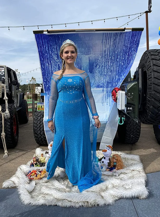 女性のためのエルザ姫のドレス,ハロウィーンの衣装,大きいサイズ,長いスタイル,スパンコールのついた青いドレス,パーティー,大人