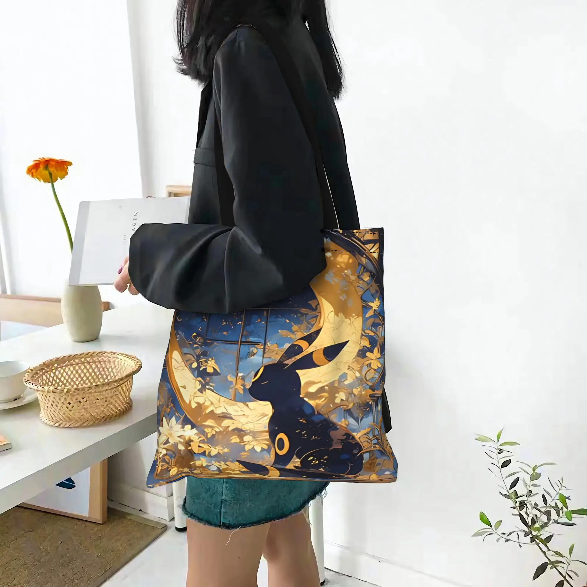 Customized Pokemon Eevee Eeveelution Women's Bag Campus Handbag Large Capacity  Canvas Tote Bag Foldable Chic Pattern