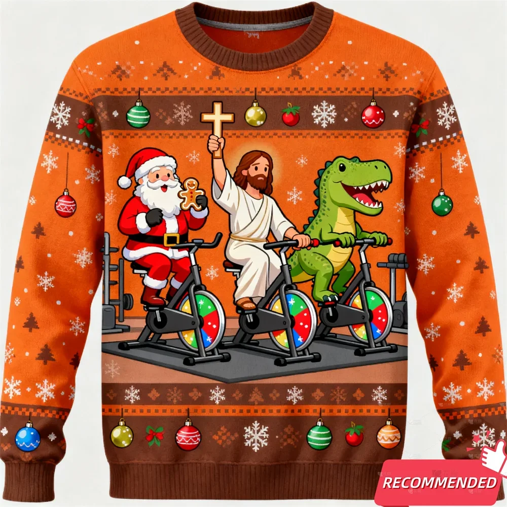 2026 Christmas Sweatshirt For Men Dinosaur Funny Jesus Santa Ugly Sweater Fashion Unisex Streetwear Xmas Kids Y2k Tracksuit Tops