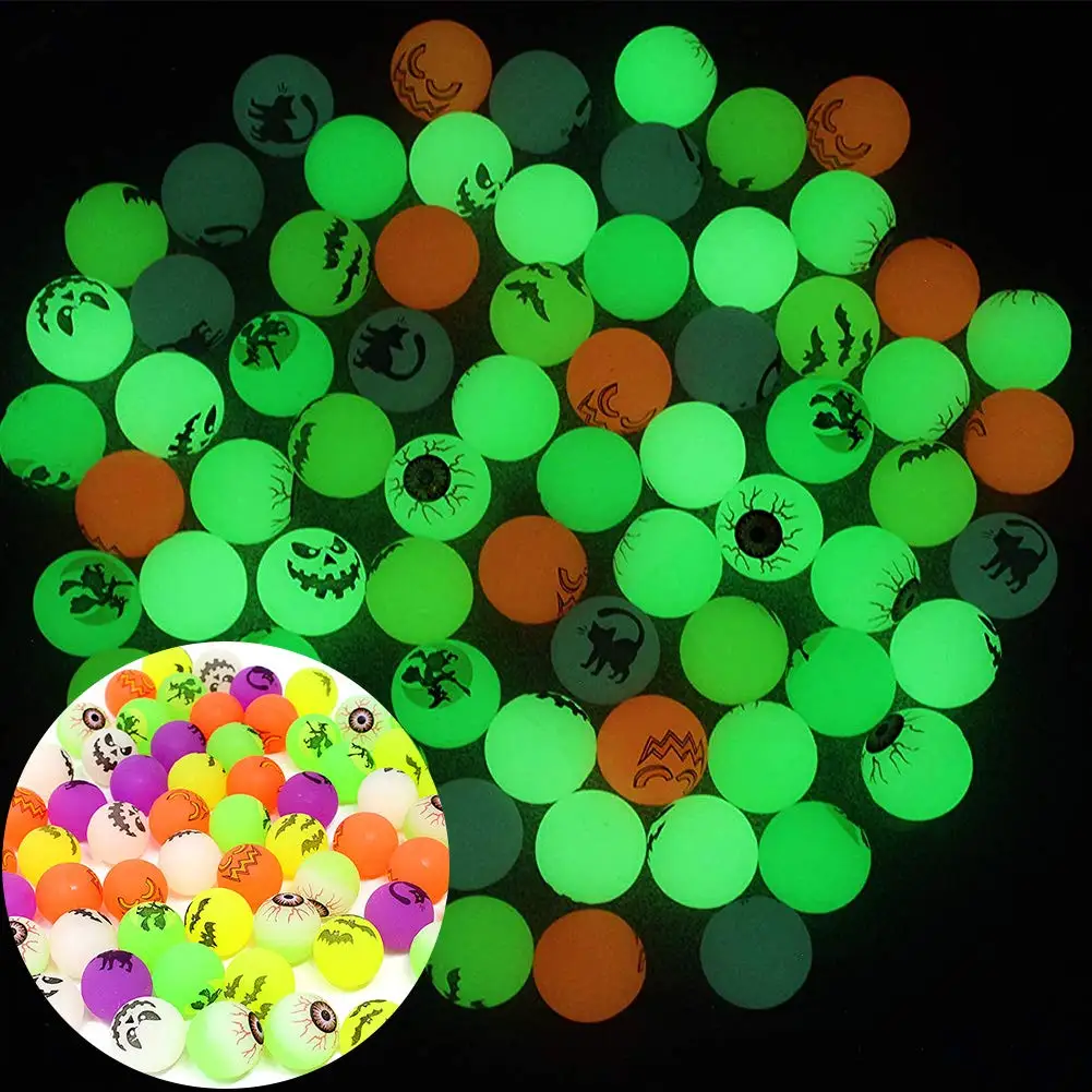 24Pcs Halloween Theme Bouncing Ball,Glow in The Dark Bouncy Toy for Halloween Trick or Treat Party School Classroom Game Reward