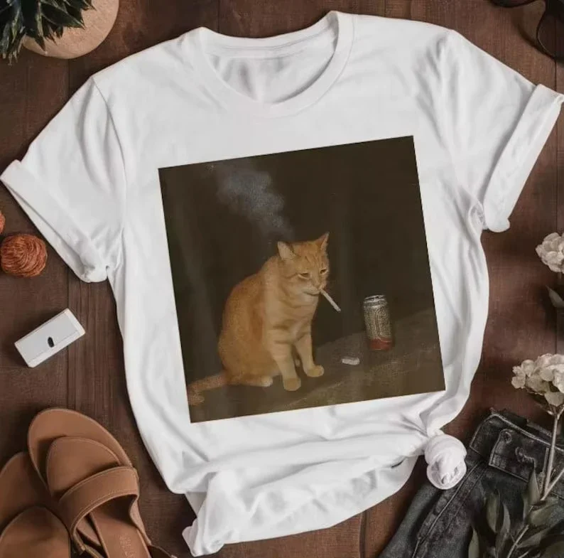 Camiseta de mujer con estampado de patron de fumar para gatos camiseta de manga corta ropa de moda de la Stadt #3