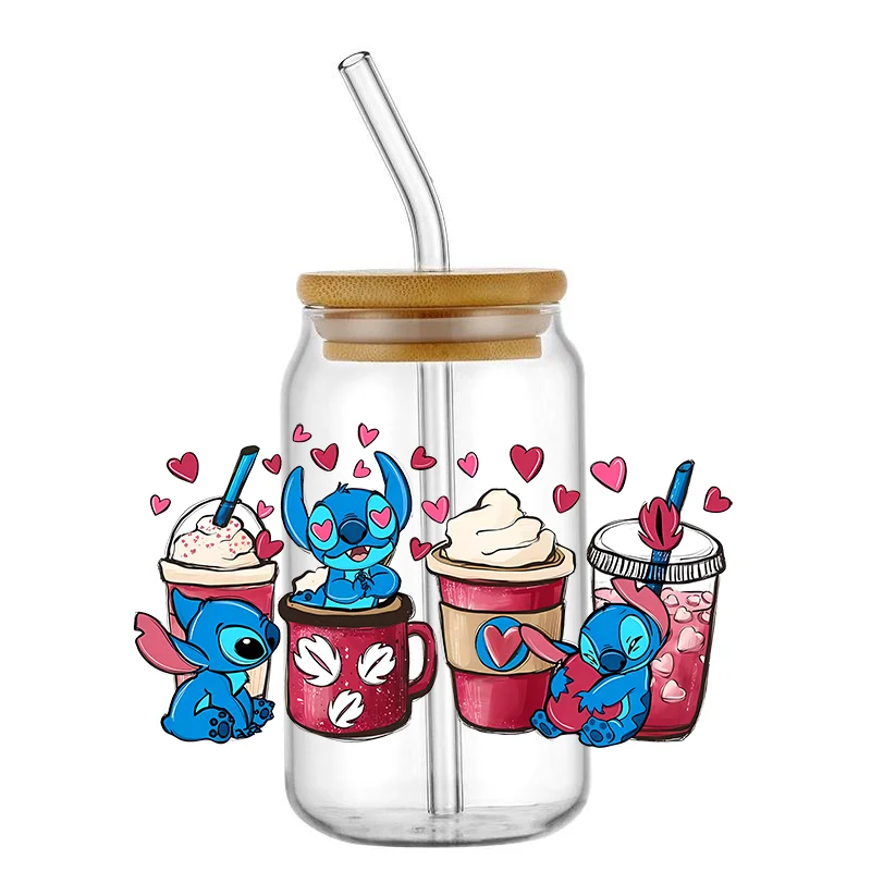 Miniso 16OZ UV DTF Boojiboo Cup Wrap Transfers Abomination Stitch Stickers Custom Labels DIY Waterproof  For Libbey Glass Can