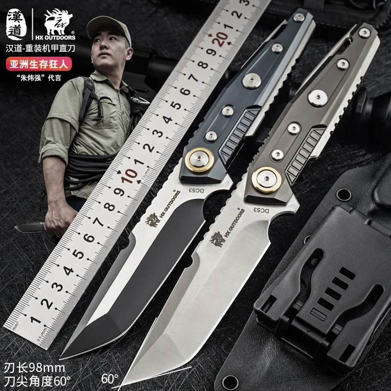 HX OUTDOORS Tactical Military straight knife outdoor survival knife camping portable EDC DC53 steel inclined plane cnc