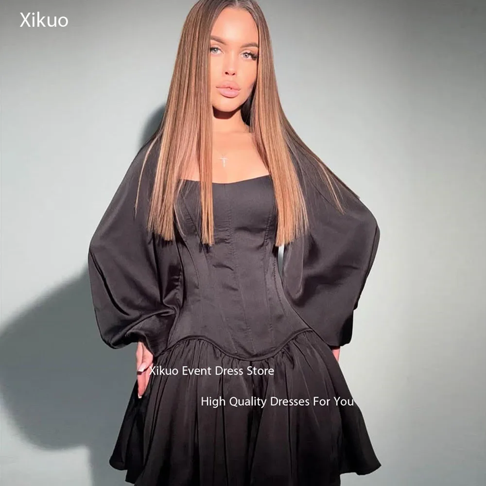 Xikuo атласные платья для выпускного вечера с пышными рукавами и квадратным вырезом на заказ, модные коктейльные платья выше колена по индивидуальному заказу