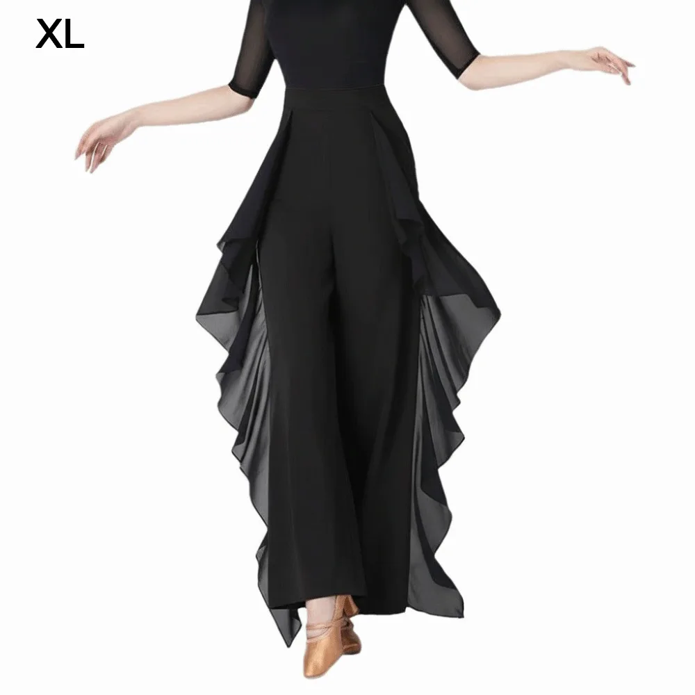 Elastic Waist Dance Pants High Waist Pure Color Square Dance Pants Chiffon Material Pleats Detail Practice Pants Dance Practice