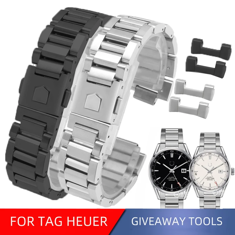 For Tag Heuer Calera Series Watch Accessories Band Steel Silver Black Bracelet Solid Stainless Steel Watch Strap 22mm 24mm