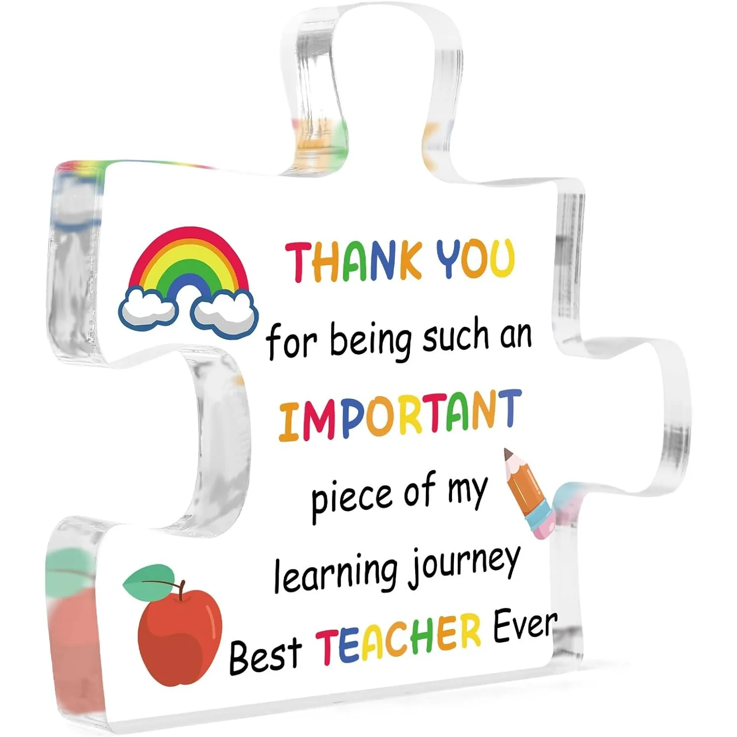 Teacher Appreciation Gifts for Women Best Daycare Teacher Gifts Puzzle Shaped Acrylic Block Plaque Rainbow Gift Unique Birthday