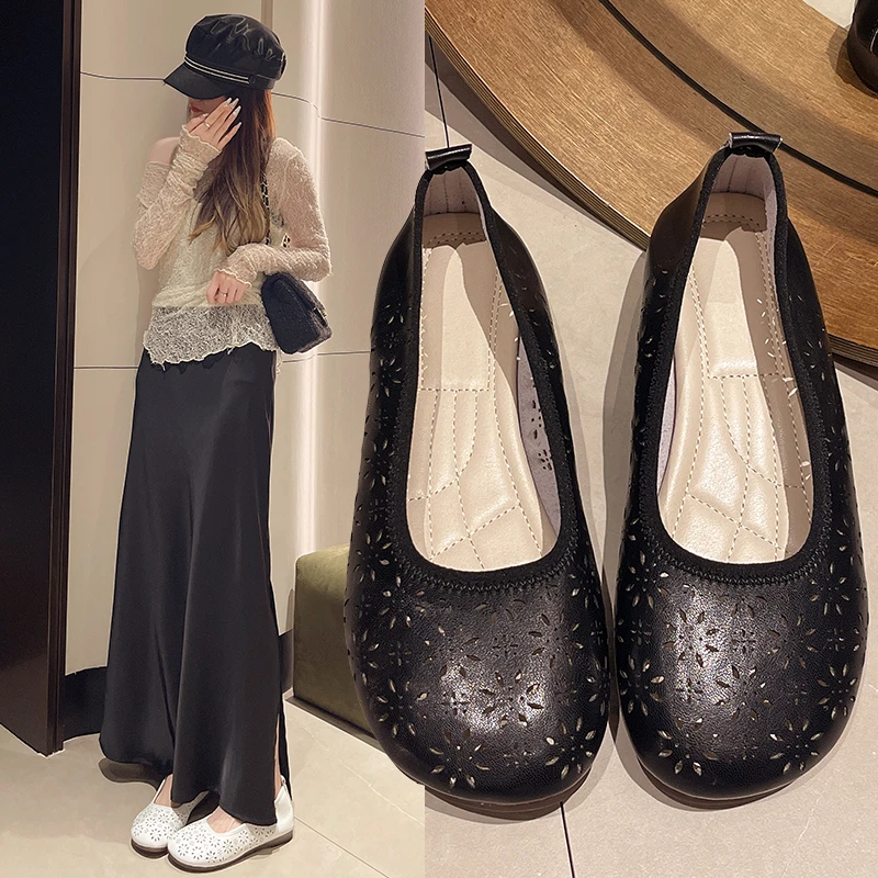 

Классические женские летние повседневные кожаные туфли без шнуровки с круглым носком, модная женская однотонная обувь на плоской подошве на платформе, большие размеры